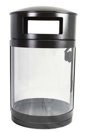 TRASH OR RECYCLE CAN, ROUND, DHS COMPLIANT, CLEAR POLYCARBONATE PANELS, 55 GALLON - HS55 DHS