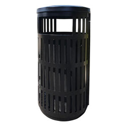 Outdoor Trash Can, Round, Decorative Slatted Sides, 36 Gallon - TRD36-01