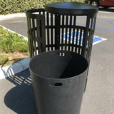 Outdoor Trash Can, Round, Decorative Slatted Sides, 36 Gallon - TRD36