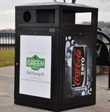 Outdoor Trash/Recycle Bin, Square, Solid Body with Advertising Frames, 64 Gallon - HS64-ADVERT