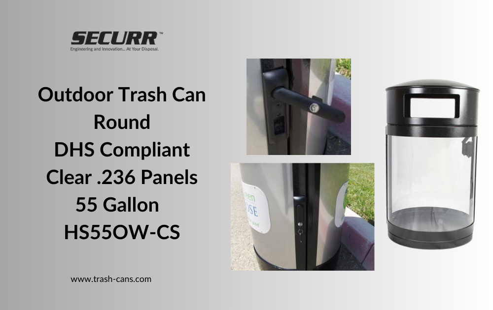 Enhance Your Space with Outdoor Trash Can Round DHS-Compliant Clear Panels 55 Gallon (HS55OW-CS)