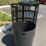 Outdoor Trash Can, Round, Decorative Slatted Sides, 36 Gallon - TRD36-01