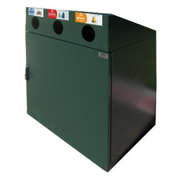 Outdoor 3-Input Recycle Bin, Rectangle, Solid Body, 96 Gallon - HS332OWR